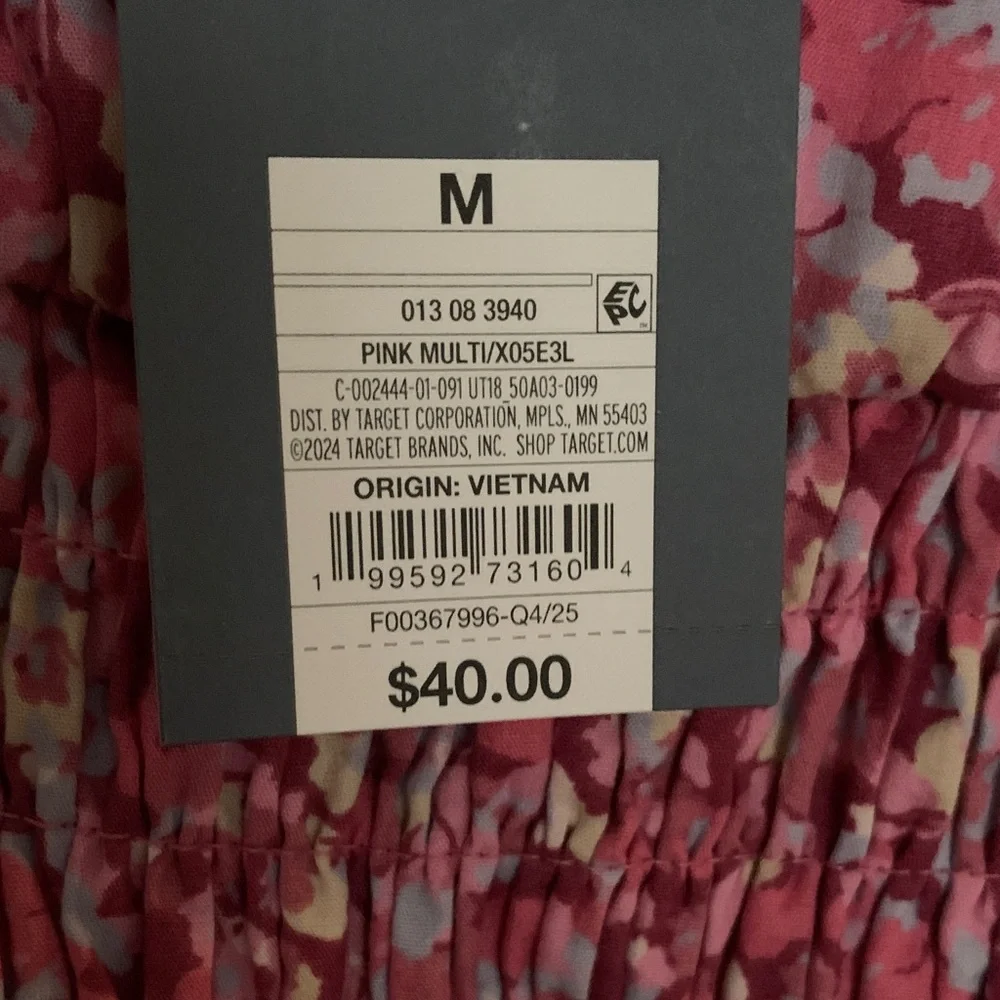 Universal Thread Pink Floral Maxi Dress Size Medium Sleeveless Smocked Tiered - Picture 8 of 8